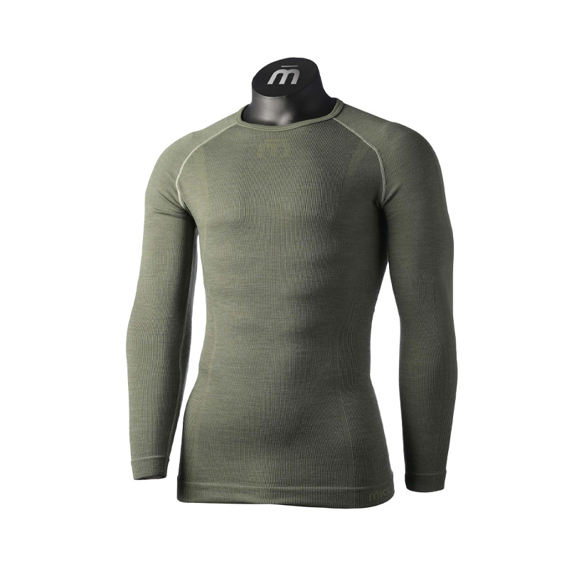 Термобелье мужское верх Mico MLS Round Neck Shirt Skintech Merino Verde Militare